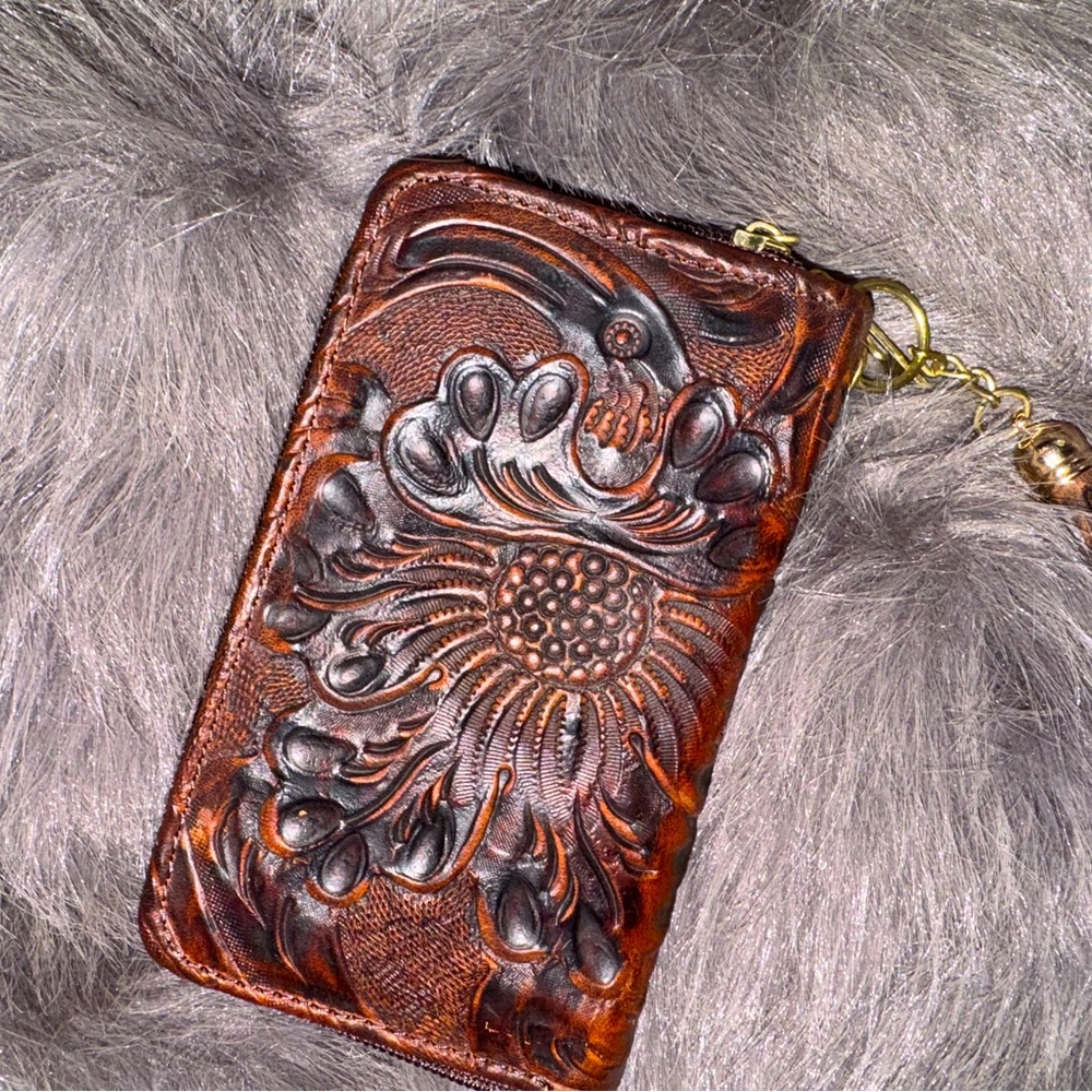 Brown hard shell wallet, new without tags, double zip, card & coin holder.